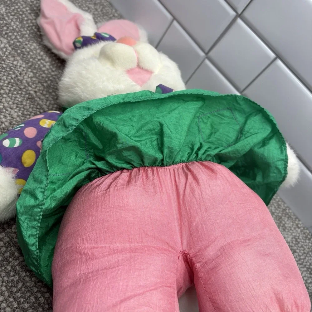 VTG 1993 Nylon Plush Rabbit Easter‎ Bunny Green Purple Silky Parachute Rare Hg10